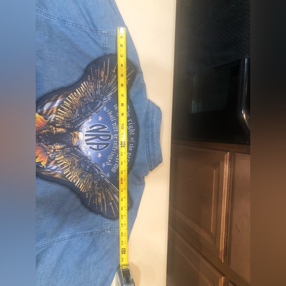 Handmade denim shacket eagle RIGHT TO BEAR ARMS mens XL runs large ptp 27 - Picture 8 of 13